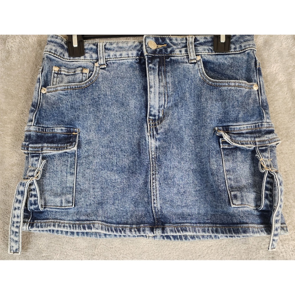 Windsor Skirt Womens Medium Blue Denim Cargo D-Ring Straps Retro 90s Vintage